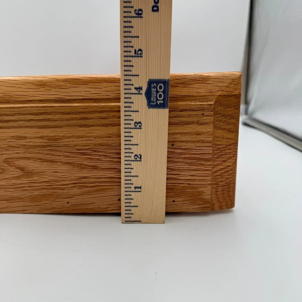 Rustic Oak Wood Wall Shelf Cabin Tile Inlay 3-Peg Key Rack Lodge Decor 13in